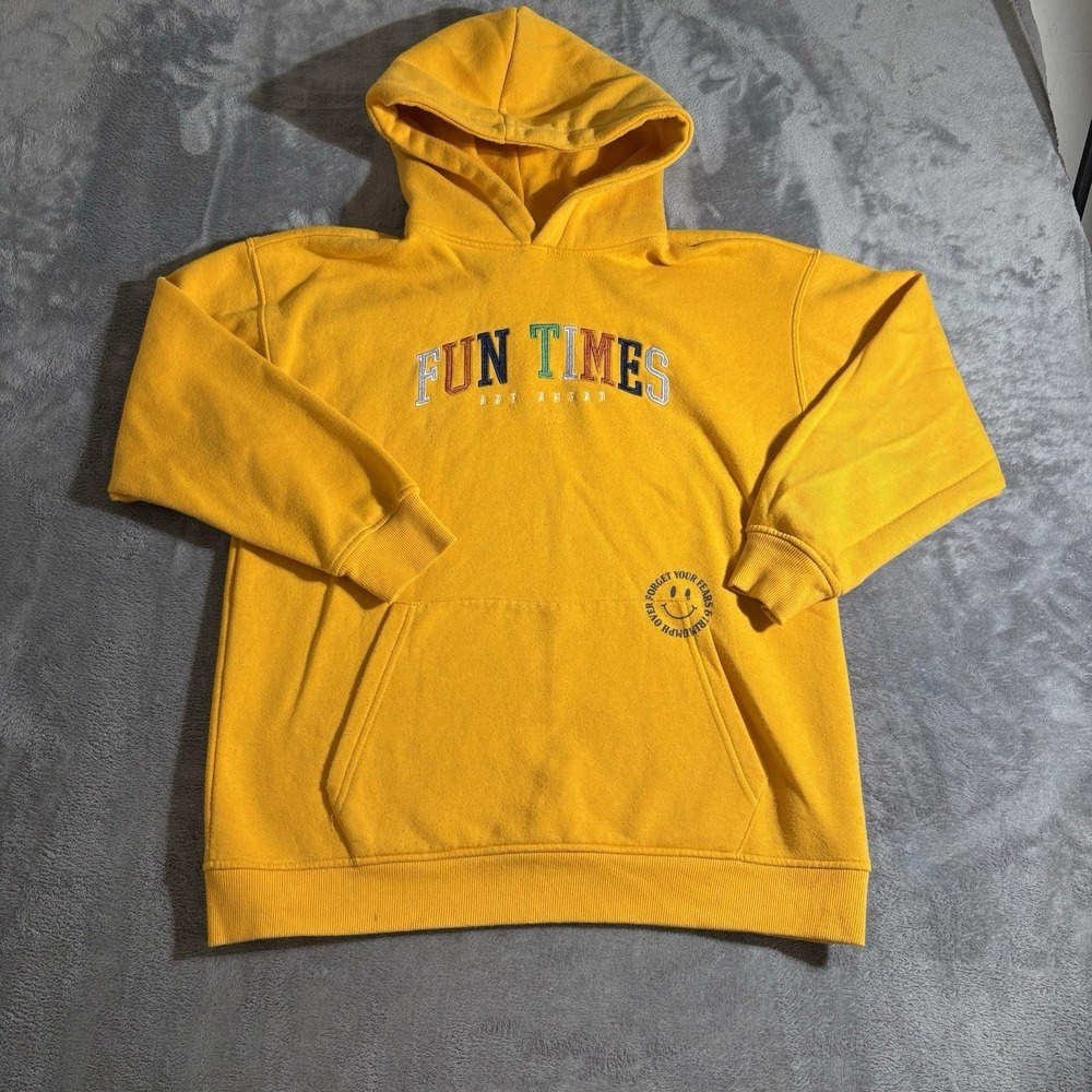 Forever 21 Unisex Medium Hoodie Yellow Fun Times Sweatshirt Pullover